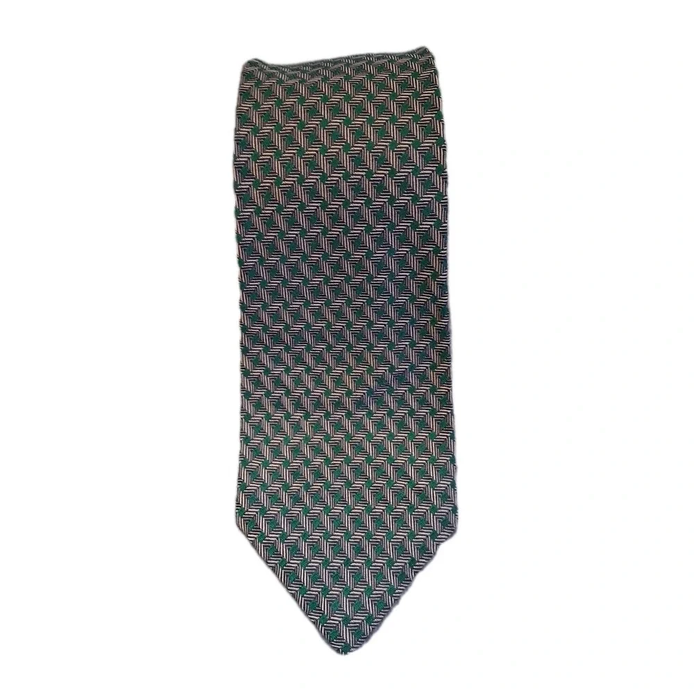 Vintage Polo Ralph Lauren Green Gold Houndstooth Silk Made in USA Necktie 90's